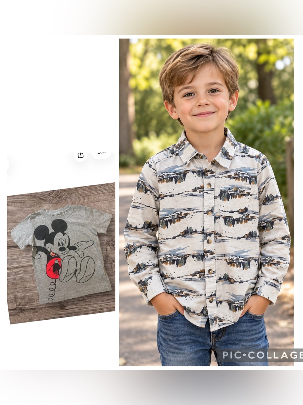 Old Navy Boys 5T Mountain Print Button-Up + Disney Mickey Tee Bundle